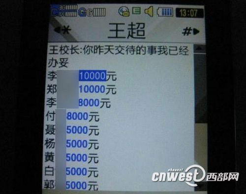 贴文中罗列的送礼人员名单9人,涉及礼金数额超过61000元。(短信截图)